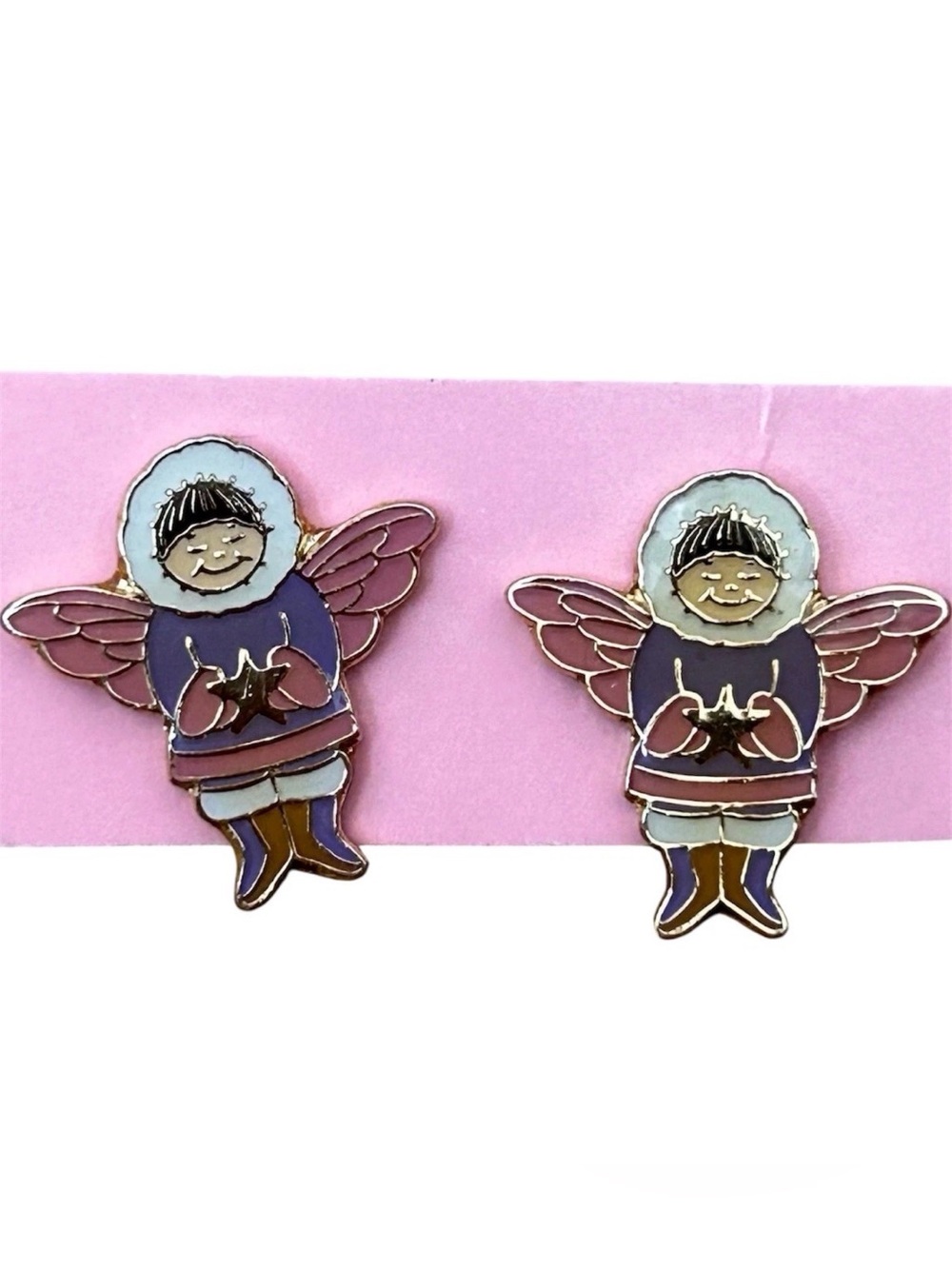 Vintage ACE Alaskan Eskimo Star Angel Earrings Jewelry Rare
